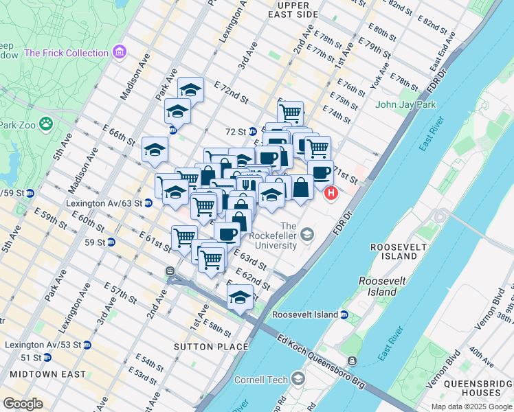 map of restaurants, bars, coffee shops, grocery stores, and more near in New York
