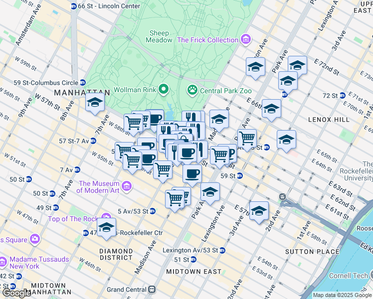 map of restaurants, bars, coffee shops, grocery stores, and more near in New York