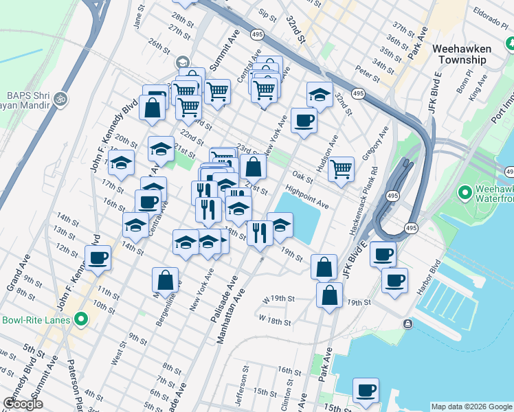 map of restaurants, bars, coffee shops, grocery stores, and more near 317 Monastery Place in Union City