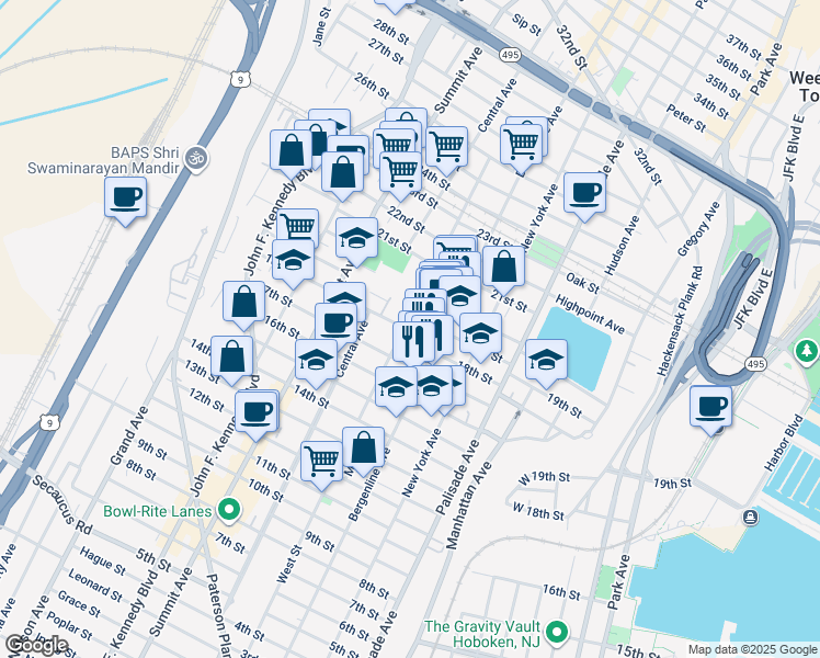 map of restaurants, bars, coffee shops, grocery stores, and more near 510 18th Street in Union City