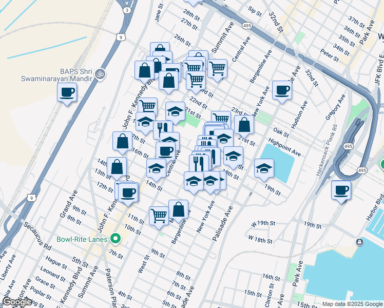 map of restaurants, bars, coffee shops, grocery stores, and more near 612 17th Street in Union City