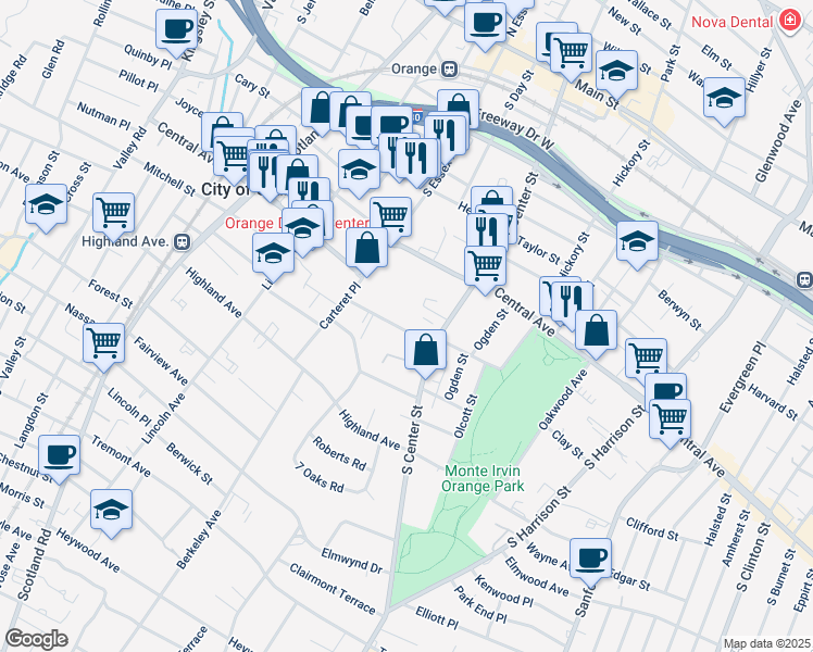 map of restaurants, bars, coffee shops, grocery stores, and more near 270 Reynolds Terrace in City of Orange