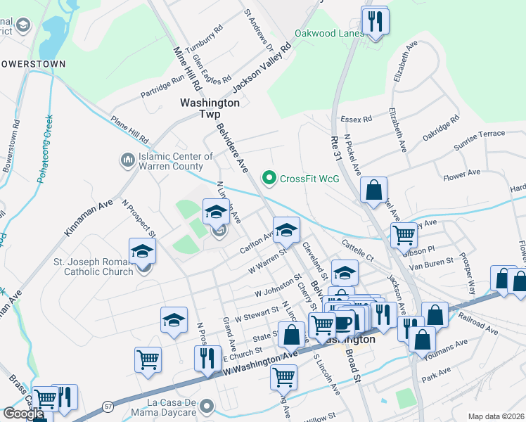 map of restaurants, bars, coffee shops, grocery stores, and more near 247 Belvidere Avenue in Washington