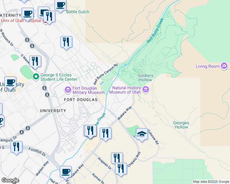 map of restaurants, bars, coffee shops, grocery stores, and more near 295 Chipeta Way in Salt Lake City