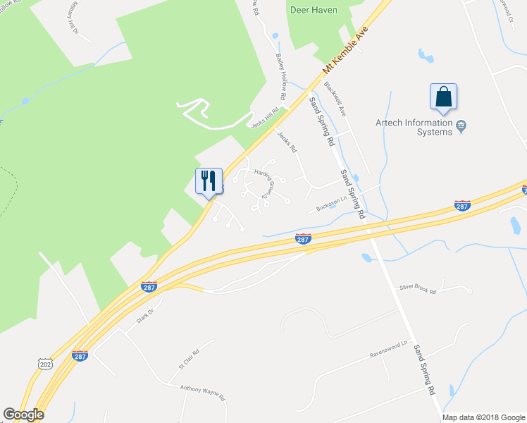 map of restaurants, bars, coffee shops, grocery stores, and more near 9 Birch Lane in Morristown