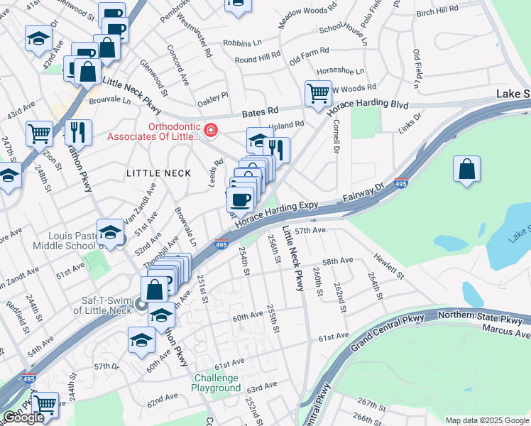 map of restaurants, bars, coffee shops, grocery stores, and more near 19304 Horace Harding Expressway in Queens