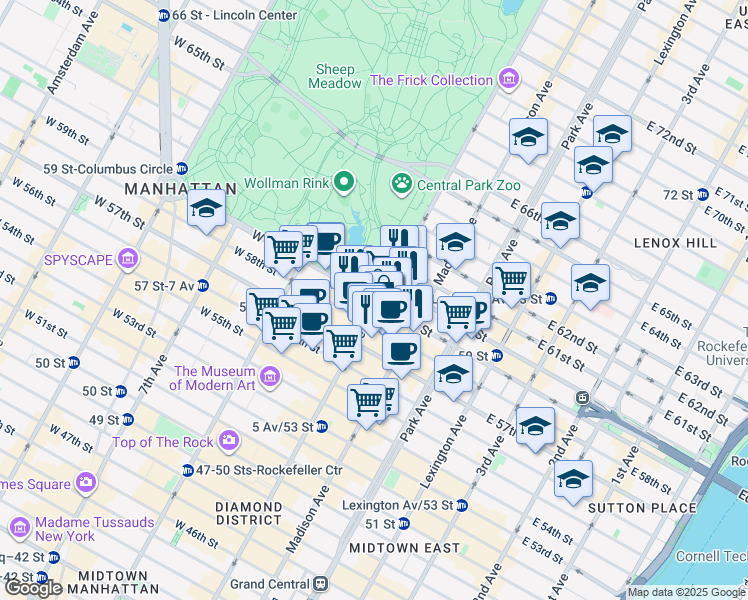 map of restaurants, bars, coffee shops, grocery stores, and more near 5th Avenue in New York