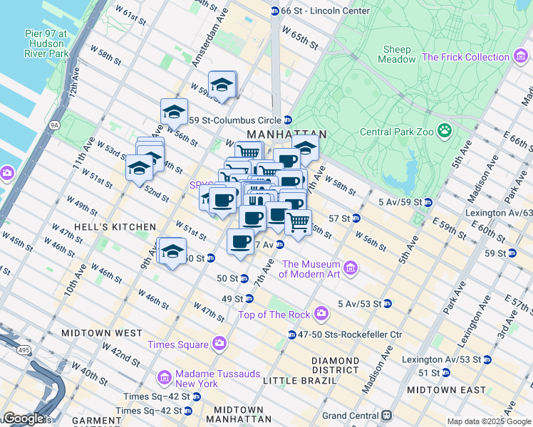 map of restaurants, bars, coffee shops, grocery stores, and more near in New York