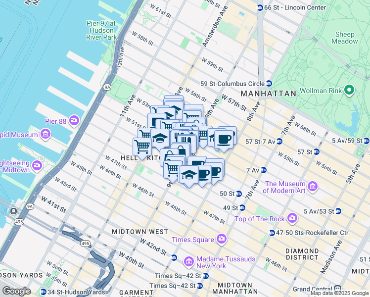 map of restaurants, bars, coffee shops, grocery stores, and more near in New York