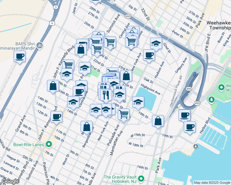 map of restaurants, bars, coffee shops, grocery stores, and more near 412 19th Street in Union City