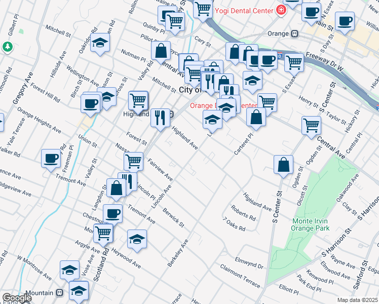 map of restaurants, bars, coffee shops, grocery stores, and more near 421 Lincoln Avenue in City of Orange