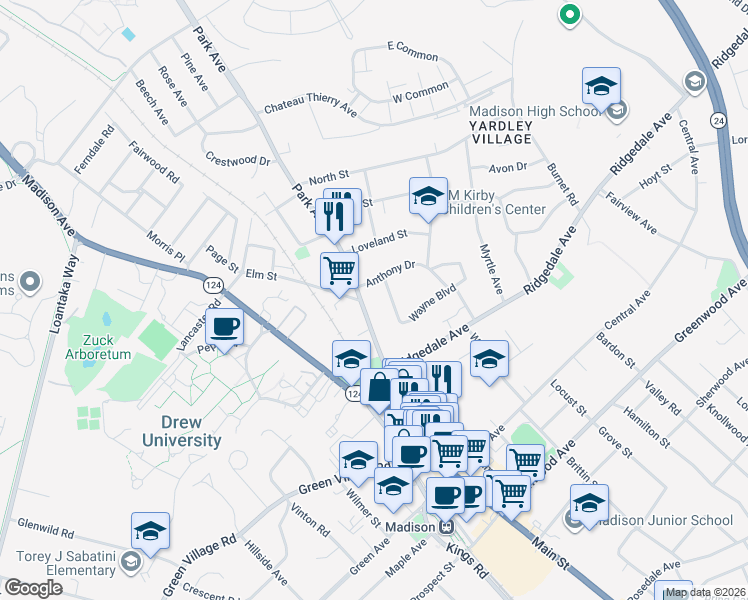map of restaurants, bars, coffee shops, grocery stores, and more near 15 Wayne Boulevard in Madison