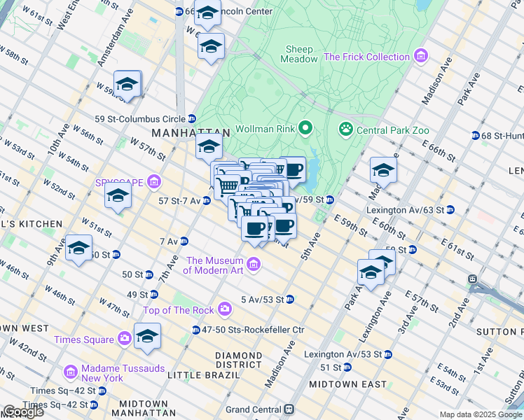 map of restaurants, bars, coffee shops, grocery stores, and more near 1419 6th Ave in New York