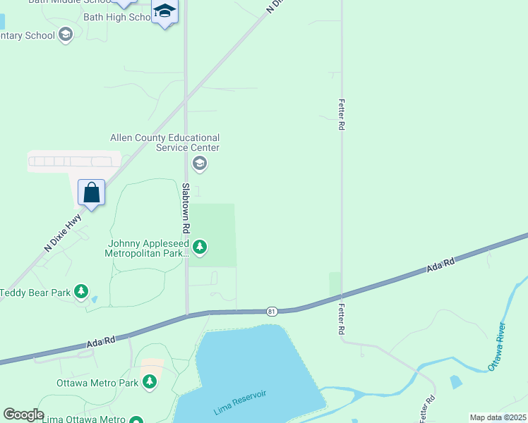 map of restaurants, bars, coffee shops, grocery stores, and more near 1920 Slabtown Road in Lima