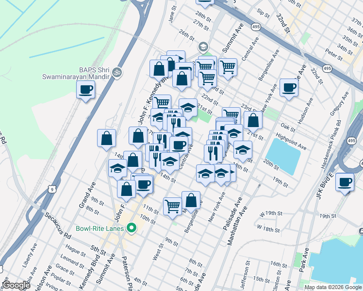 map of restaurants, bars, coffee shops, grocery stores, and more near 1601 Central Avenue in Union City