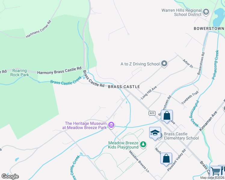 map of restaurants, bars, coffee shops, grocery stores, and more near 117 Brass Castle Road in Washington