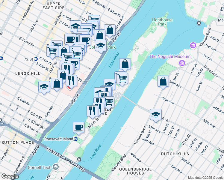 map of restaurants, bars, coffee shops, grocery stores, and more near 4 River Road in New York