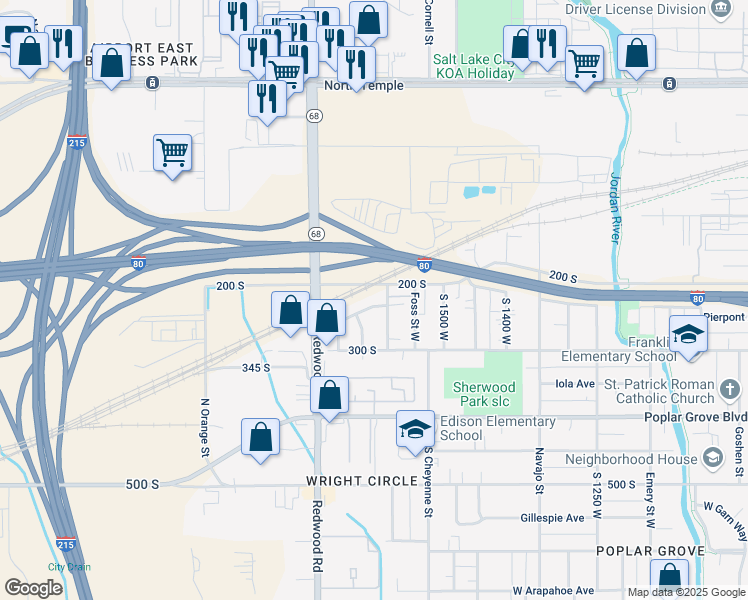 map of restaurants, bars, coffee shops, grocery stores, and more near 1614 Eisenhower Way in Salt Lake City