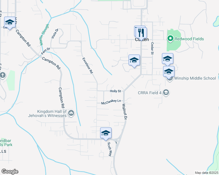 map of restaurants, bars, coffee shops, grocery stores, and more near 2020 Holly Street in Eureka