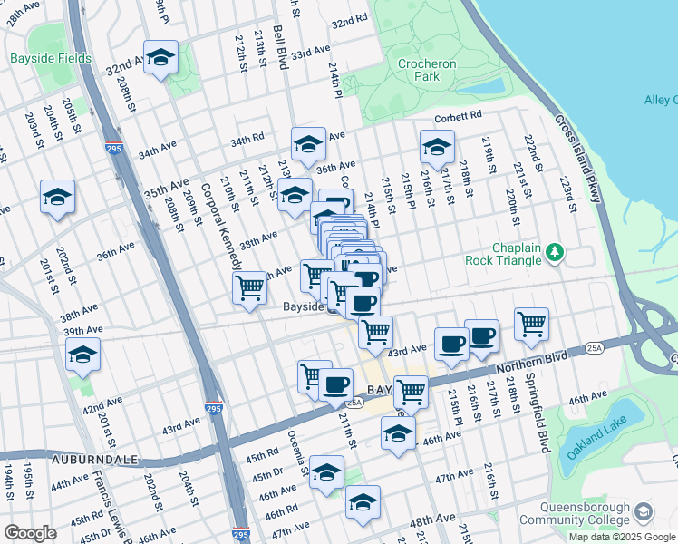 map of restaurants, bars, coffee shops, grocery stores, and more near in Queens