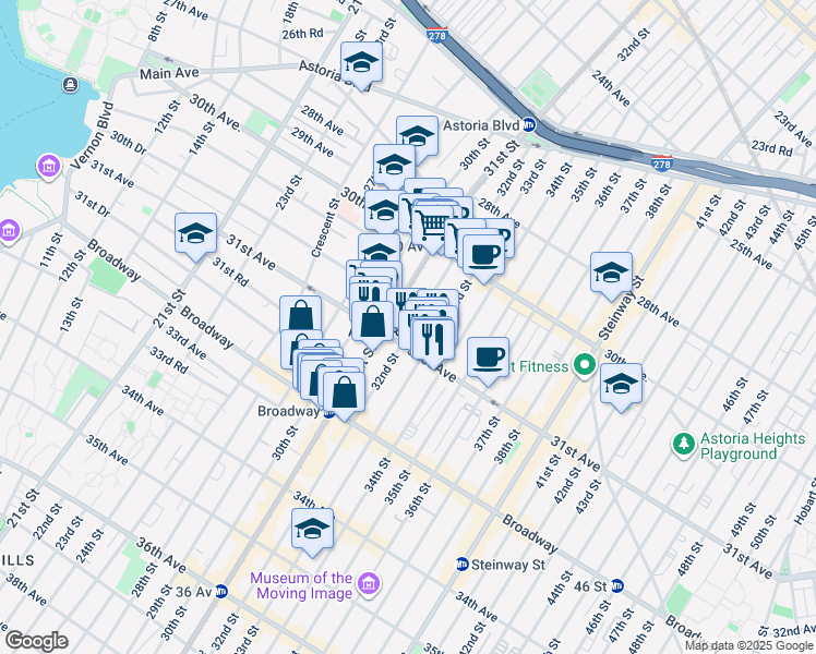 map of restaurants, bars, coffee shops, grocery stores, and more near in Queens