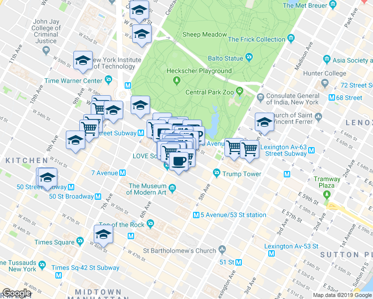 map of restaurants, bars, coffee shops, grocery stores, and more near in New York