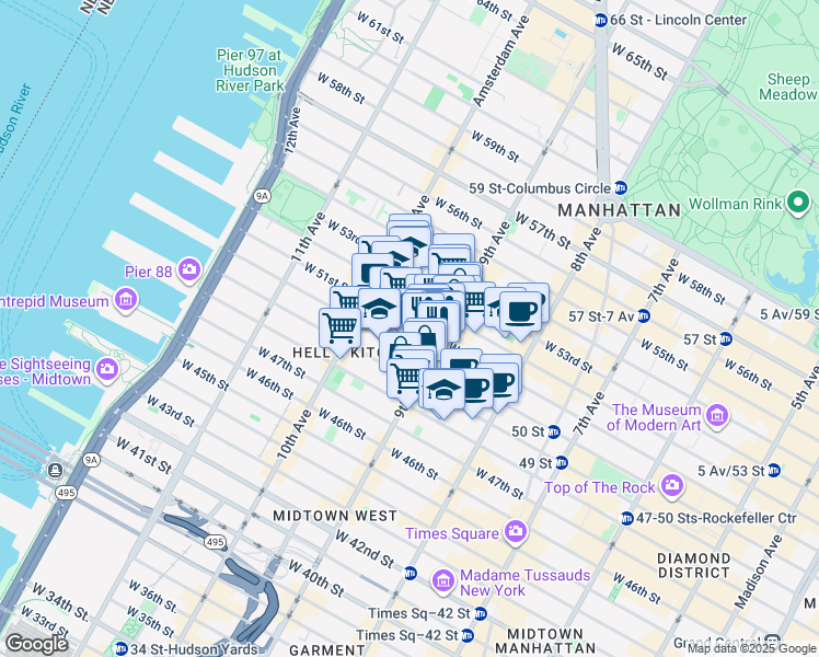 map of restaurants, bars, coffee shops, grocery stores, and more near in New York