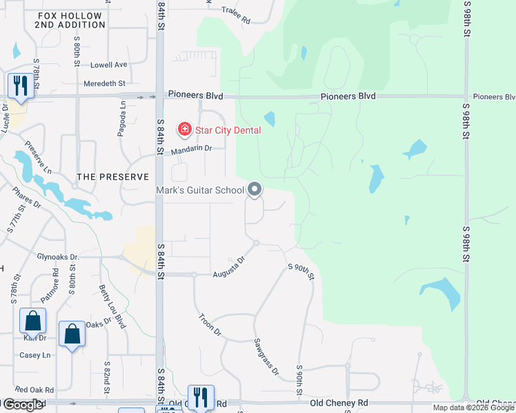 map of restaurants, bars, coffee shops, grocery stores, and more near 4824 Gleneagle Court in Lincoln
