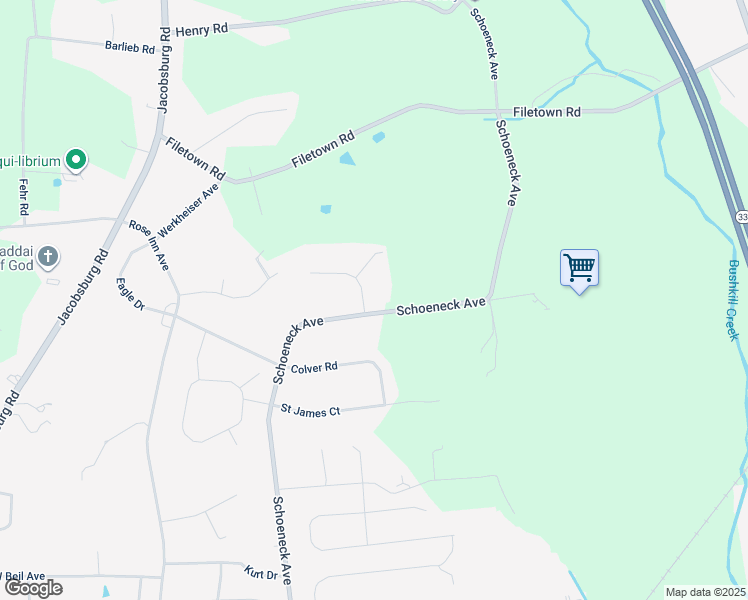 map of restaurants, bars, coffee shops, grocery stores, and more near 399 Winter Springs Road in Nazareth
