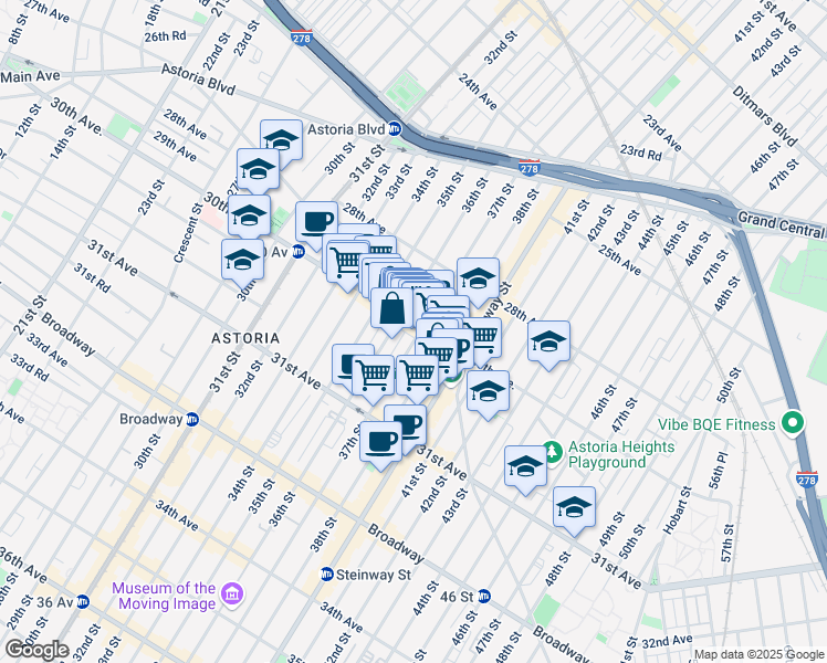 map of restaurants, bars, coffee shops, grocery stores, and more near in Queens