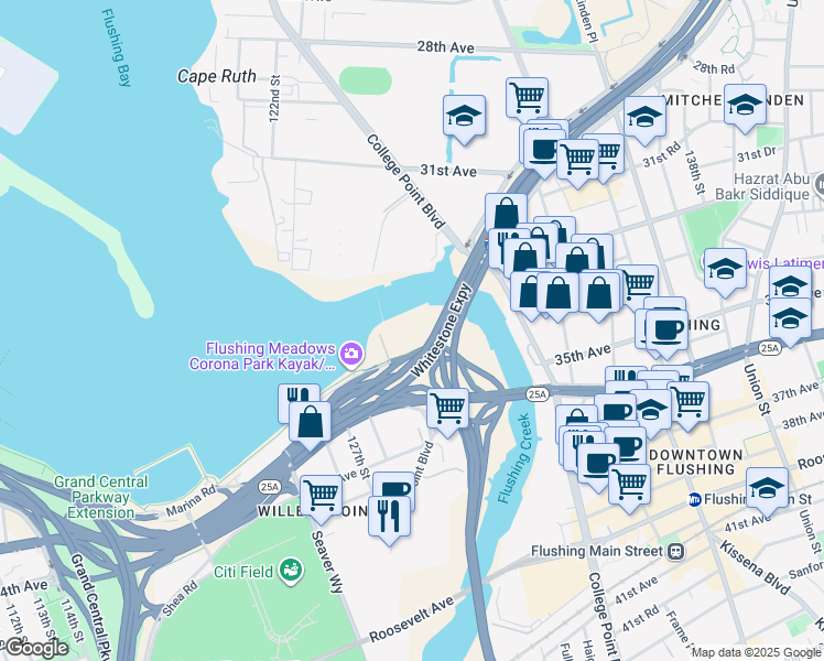 map of restaurants, bars, coffee shops, grocery stores, and more near 32-11 Harper Street in Queens