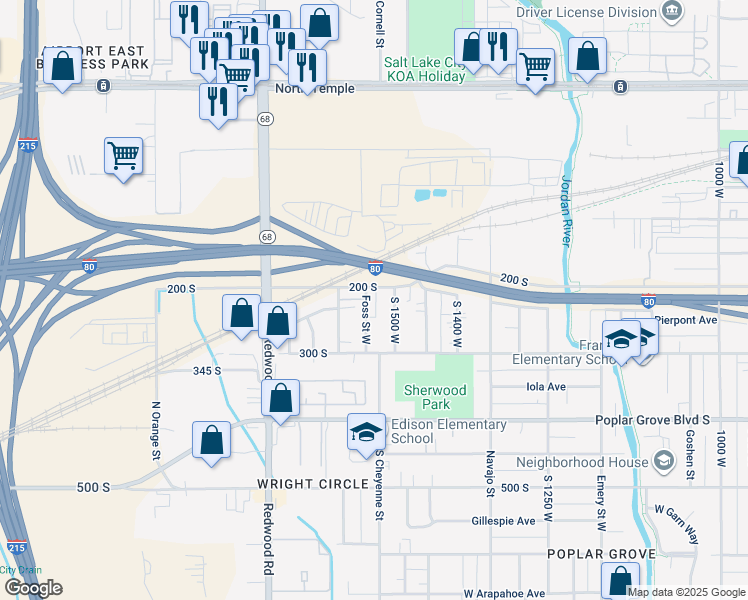 map of restaurants, bars, coffee shops, grocery stores, and more near 217 Foss Street West in Salt Lake City