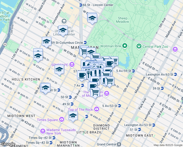 map of restaurants, bars, coffee shops, grocery stores, and more near in New York