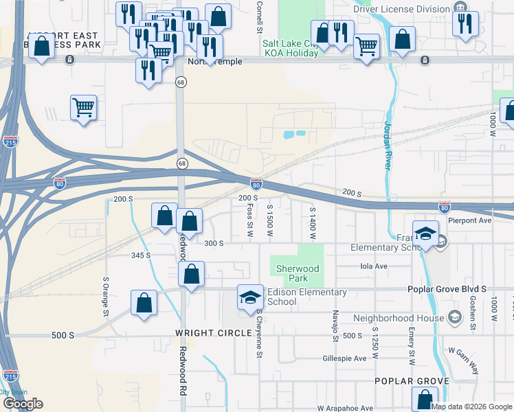 map of restaurants, bars, coffee shops, grocery stores, and more near 236 South 1500 West in Salt Lake City