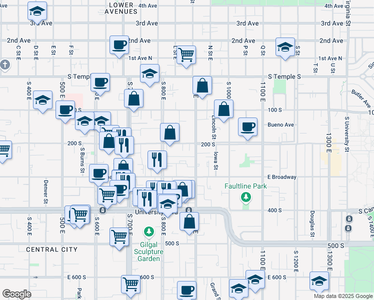 map of restaurants, bars, coffee shops, grocery stores, and more near 236 900 East in Salt Lake City