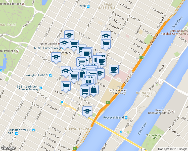 map of restaurants, bars, coffee shops, grocery stores, and more near in New York