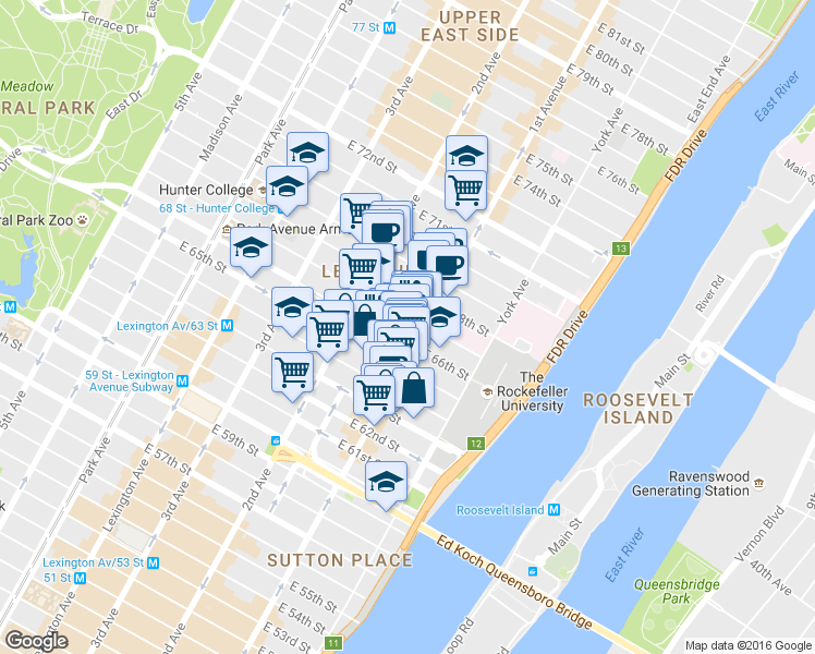 map of restaurants, bars, coffee shops, grocery stores, and more near in New York