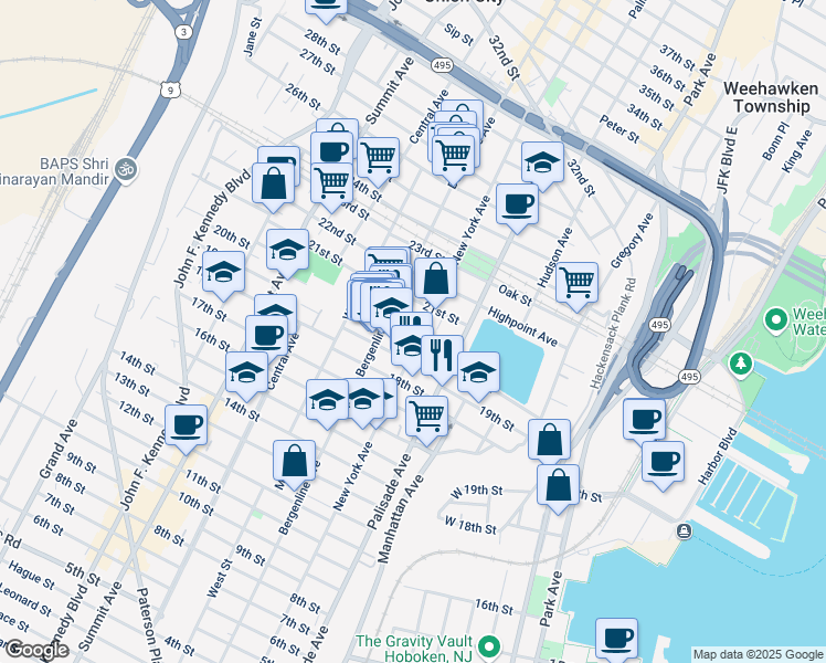 map of restaurants, bars, coffee shops, grocery stores, and more near 317 Monastery Place in Union City