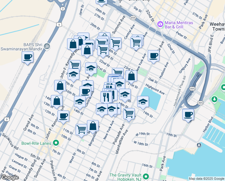 map of restaurants, bars, coffee shops, grocery stores, and more near 510 18th Street in Union City