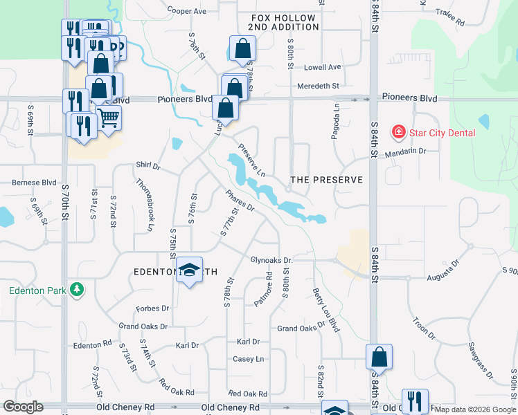 map of restaurants, bars, coffee shops, grocery stores, and more near 4909 South 78th Street in Lincoln