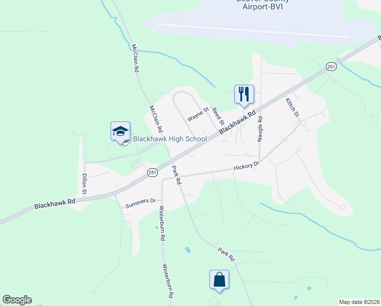 map of restaurants, bars, coffee shops, grocery stores, and more near 449 Blackhawk Road in Beaver Falls