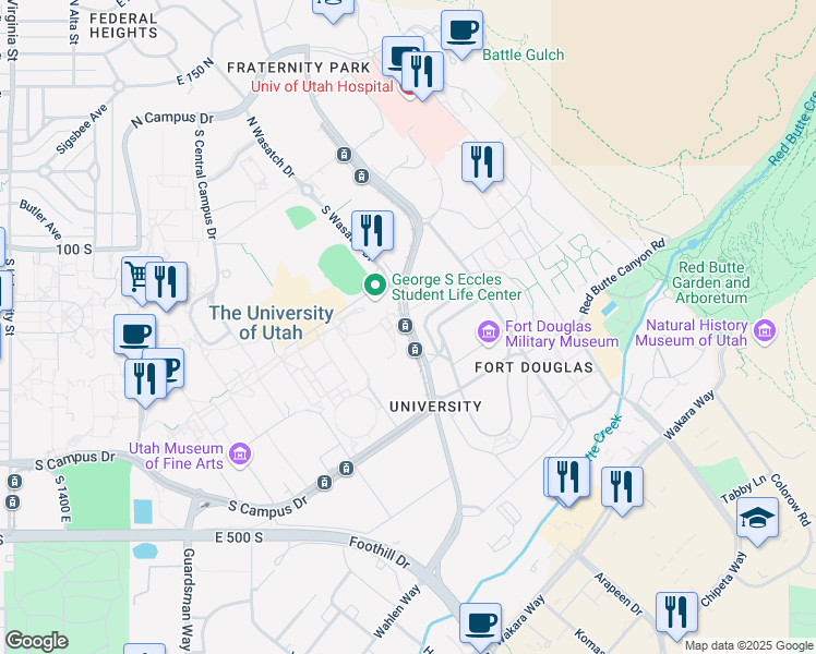 map of restaurants, bars, coffee shops, grocery stores, and more near in Salt Lake City