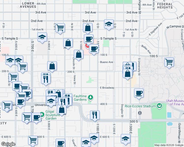 map of restaurants, bars, coffee shops, grocery stores, and more near 1048 Norris Place in Salt Lake City
