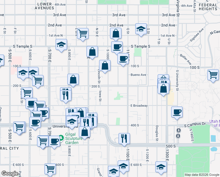 map of restaurants, bars, coffee shops, grocery stores, and more near in Salt Lake City