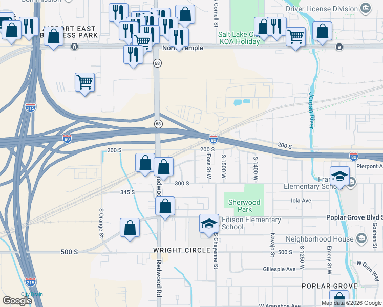 map of restaurants, bars, coffee shops, grocery stores, and more near 238 Montgomery Street West in Salt Lake City