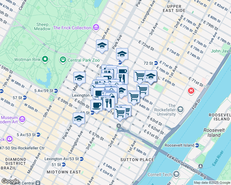 map of restaurants, bars, coffee shops, grocery stores, and more near in New York