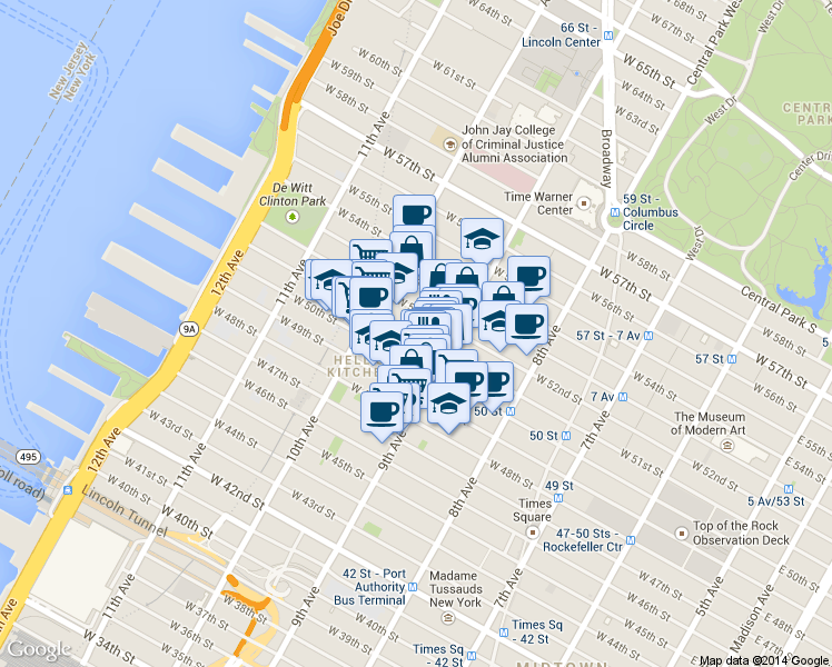 map of restaurants, bars, coffee shops, grocery stores, and more near in New York