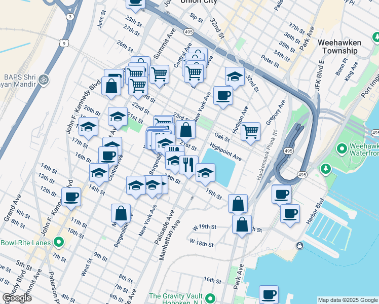 map of restaurants, bars, coffee shops, grocery stores, and more near 317 Monastery Place in Union City