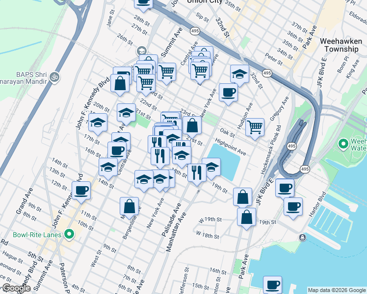 map of restaurants, bars, coffee shops, grocery stores, and more near 317 Monastery Place in Union City