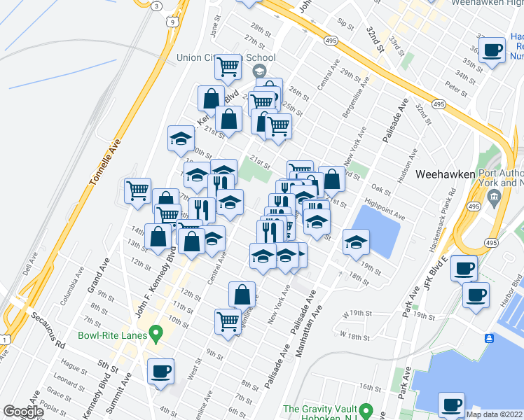 map of restaurants, bars, coffee shops, grocery stores, and more near 612 17th Street in Union City